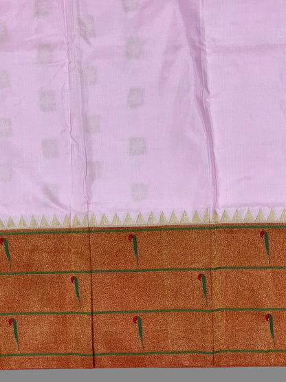 Triple Muniya Border Light Pink Pure Silk Saree