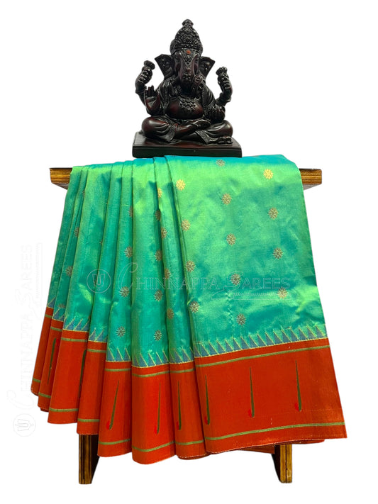 Single Muniya Border Emerald Green Silk Saree