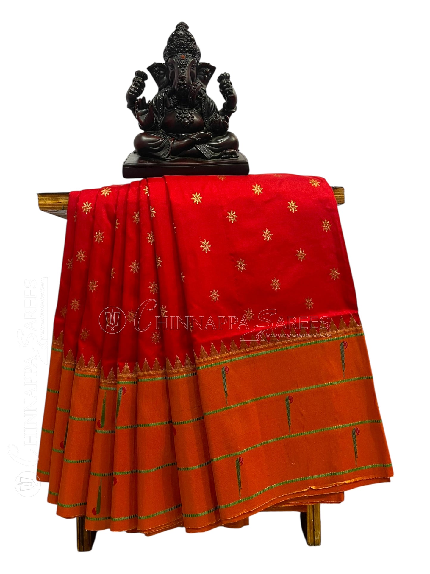 Triple Muniya Border Red Pure Silk Saree