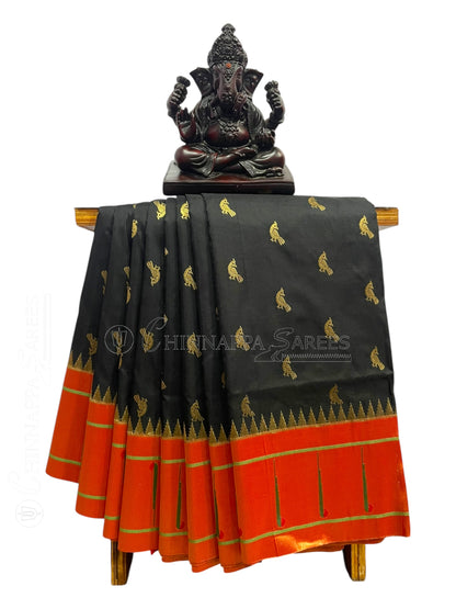 Single Muniya Border Black Silk Saree