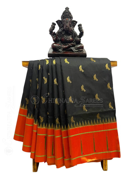 Single Muniya Border Black Silk Saree