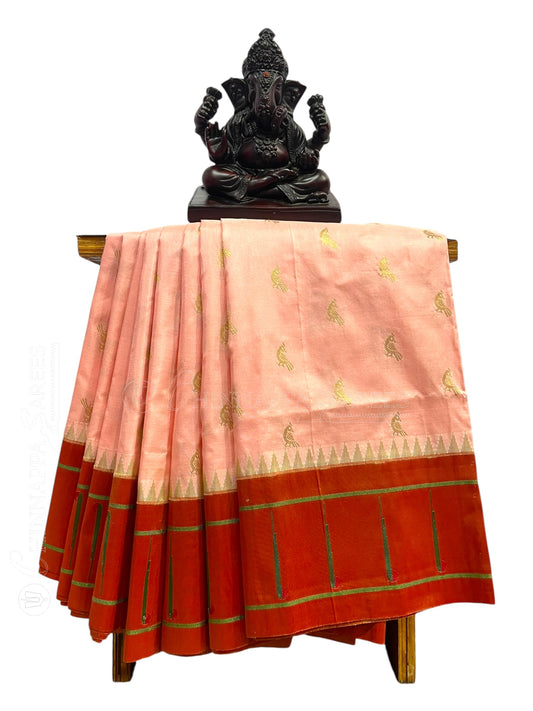 Single Muniya Border Peach Pink Silk Saree