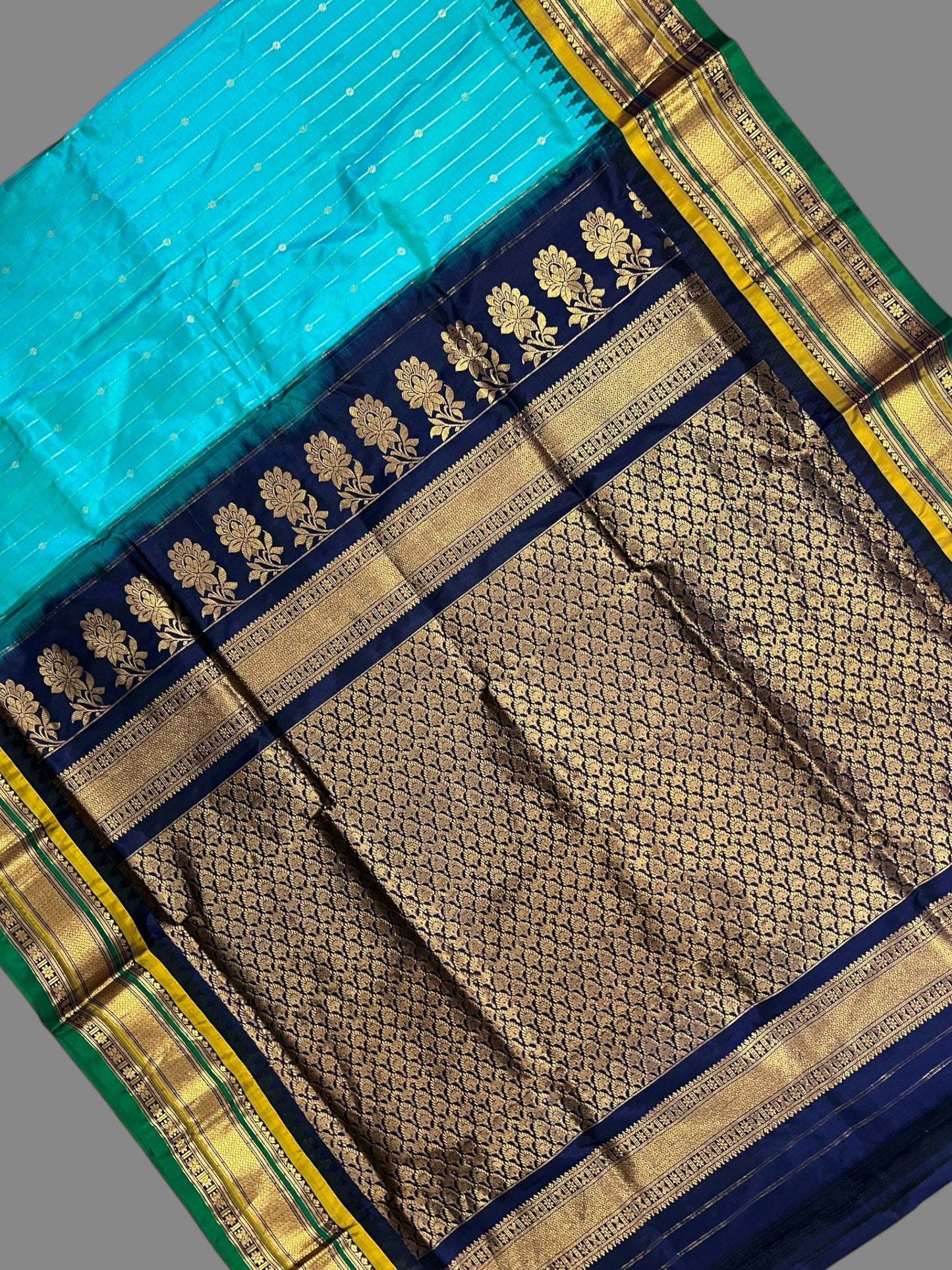 Kanchi Sea Blue Stripes Butta Pure Silk Sarees