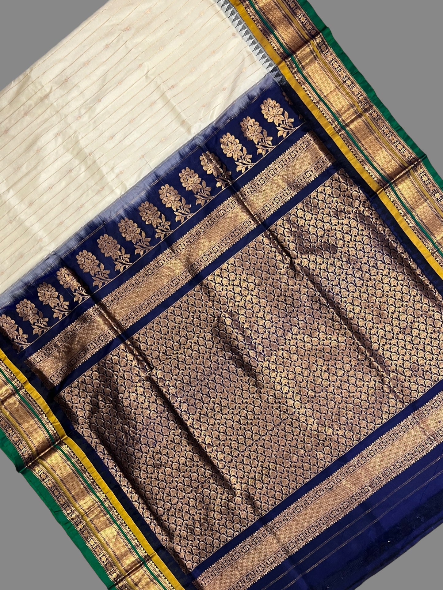 Kanchi White Stripes Butta Pure Silk Sarees