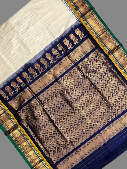 Kanchi White Stripes Butta Pure Silk Sarees