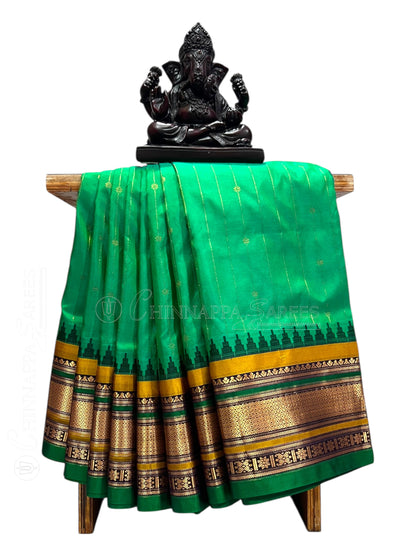 Kanchi Green Stripes Butta Pure Silk Sarees