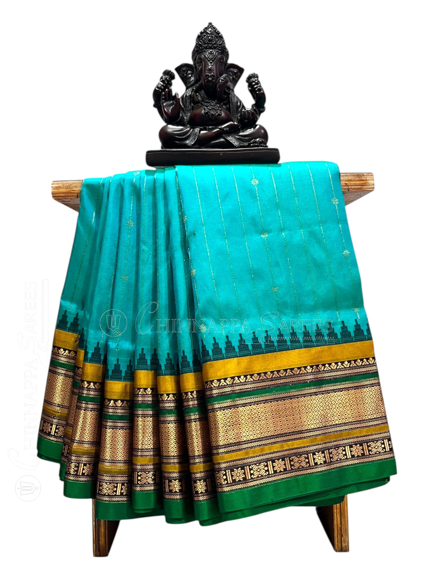 Kanchi Sea Blue Stripes Butta Pure Silk Sarees