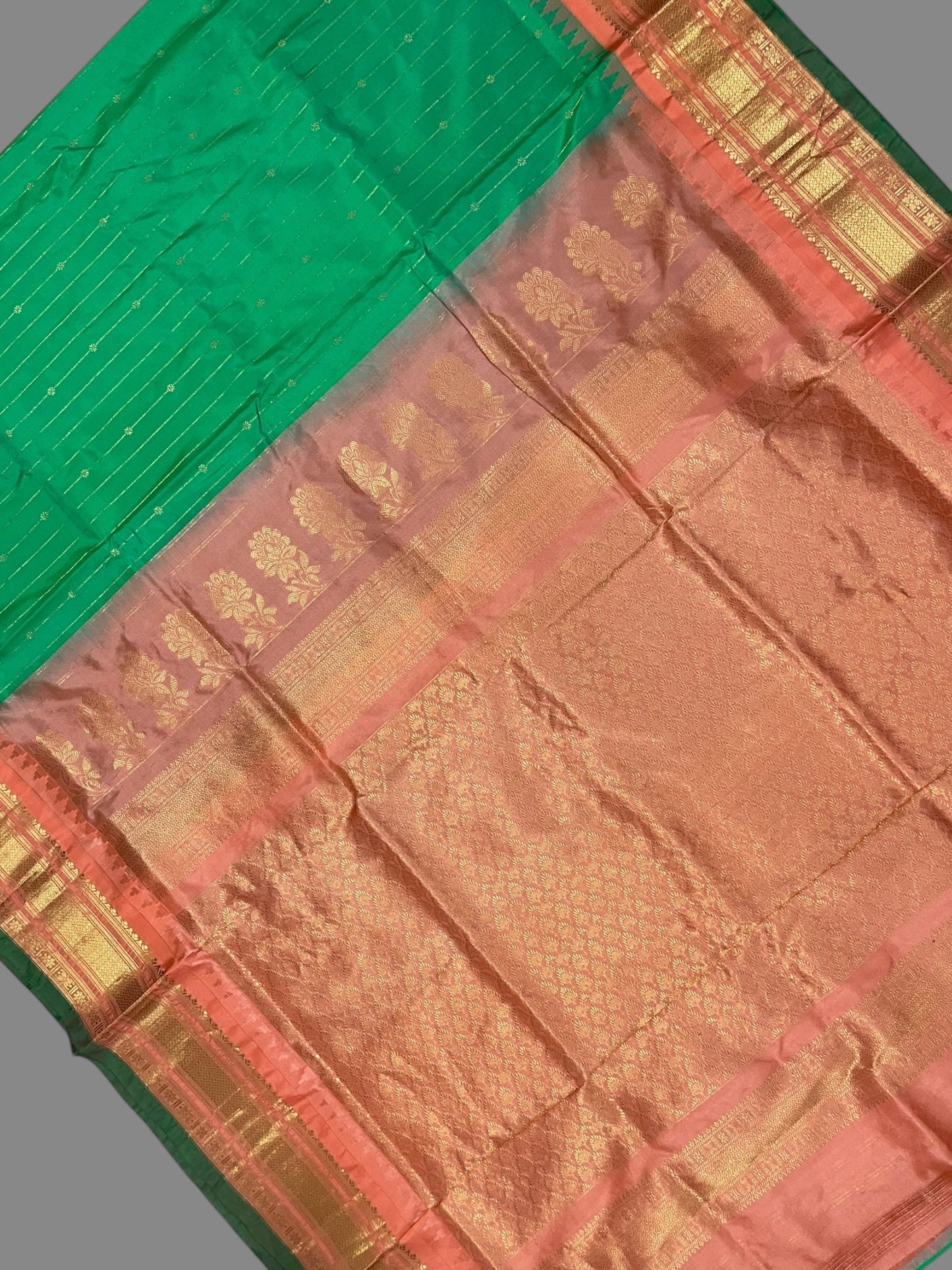 Kanchi Bright Green Stripes Butta Pure Silk Sarees
