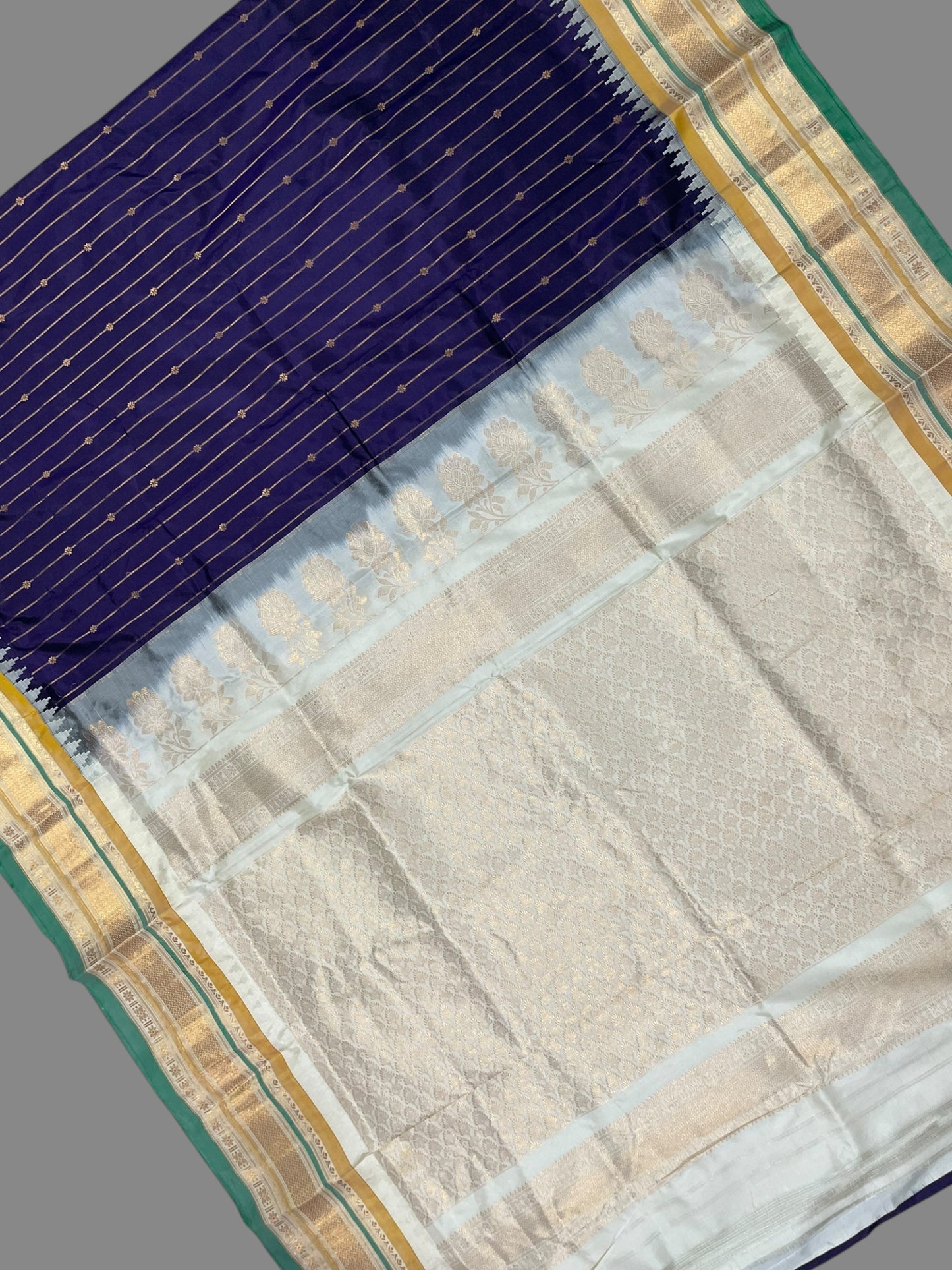 Kanchi  Dark Blue Stripes Butta Pure Silk Sarees