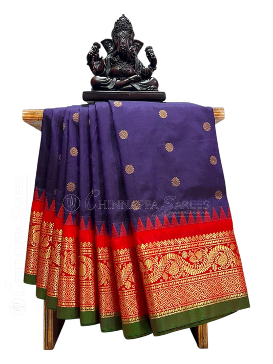 Shilpi  Border Navy Blue Pure Silk Saree