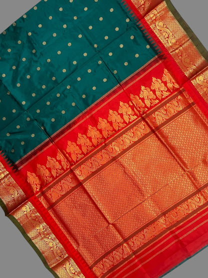 Shilpi  Border Peacock Green Pure Silk Saree