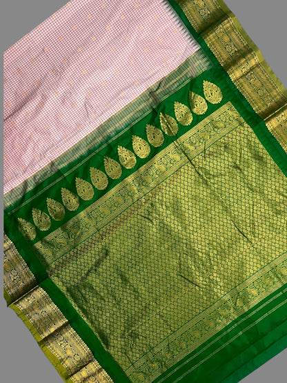 Gadwal Small Checks Butta Light Pink Pure Silk Sarees