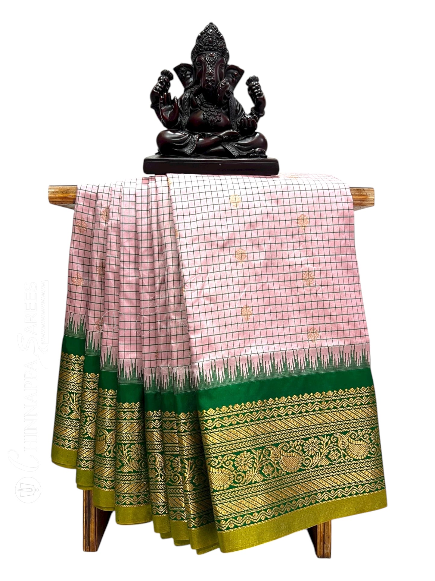 Gadwal Small Checks Butta Light Pink Pure Silk Sarees