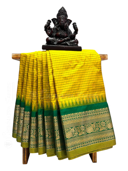 Gadwal Small Checks Butta Yellow Pure Silk Sarees