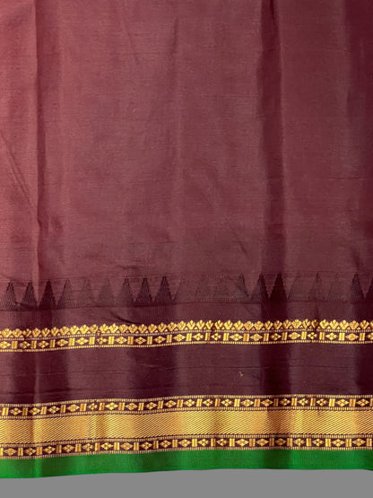 Gap Border Checks Mehndi Green Pure Silk Saree