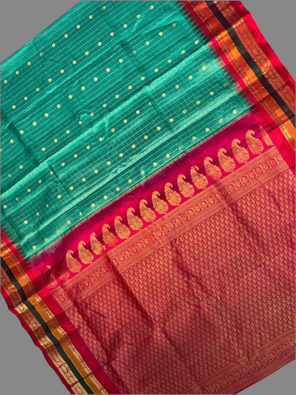 Gap Border Checks Teal Sea Pure Silk Saree