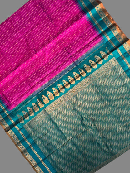 Gap Border Checks Magenta Pure Silk Saree