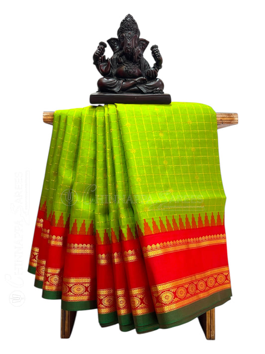 Gap Border Checks Green Pure Silk Saree
