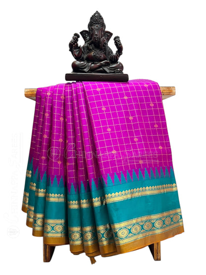 Gap Border Checks Magenta Pure Silk Saree