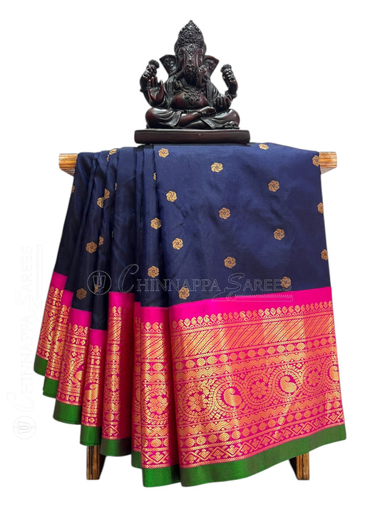 Gadwal Big Border Dark Blue Pure Silk Sarees