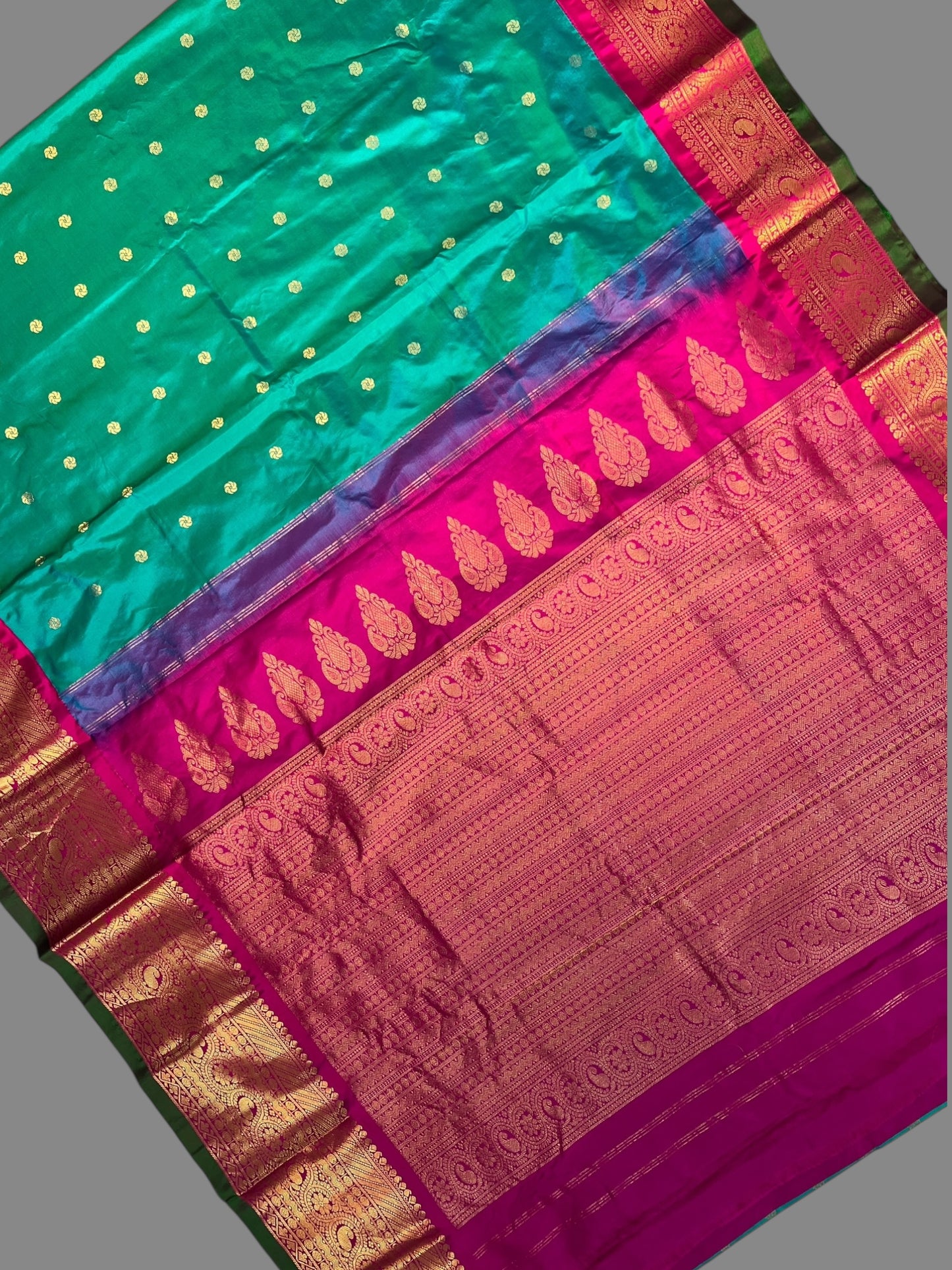 Gadwal Big Border Rama Blue Pure Silk Sarees