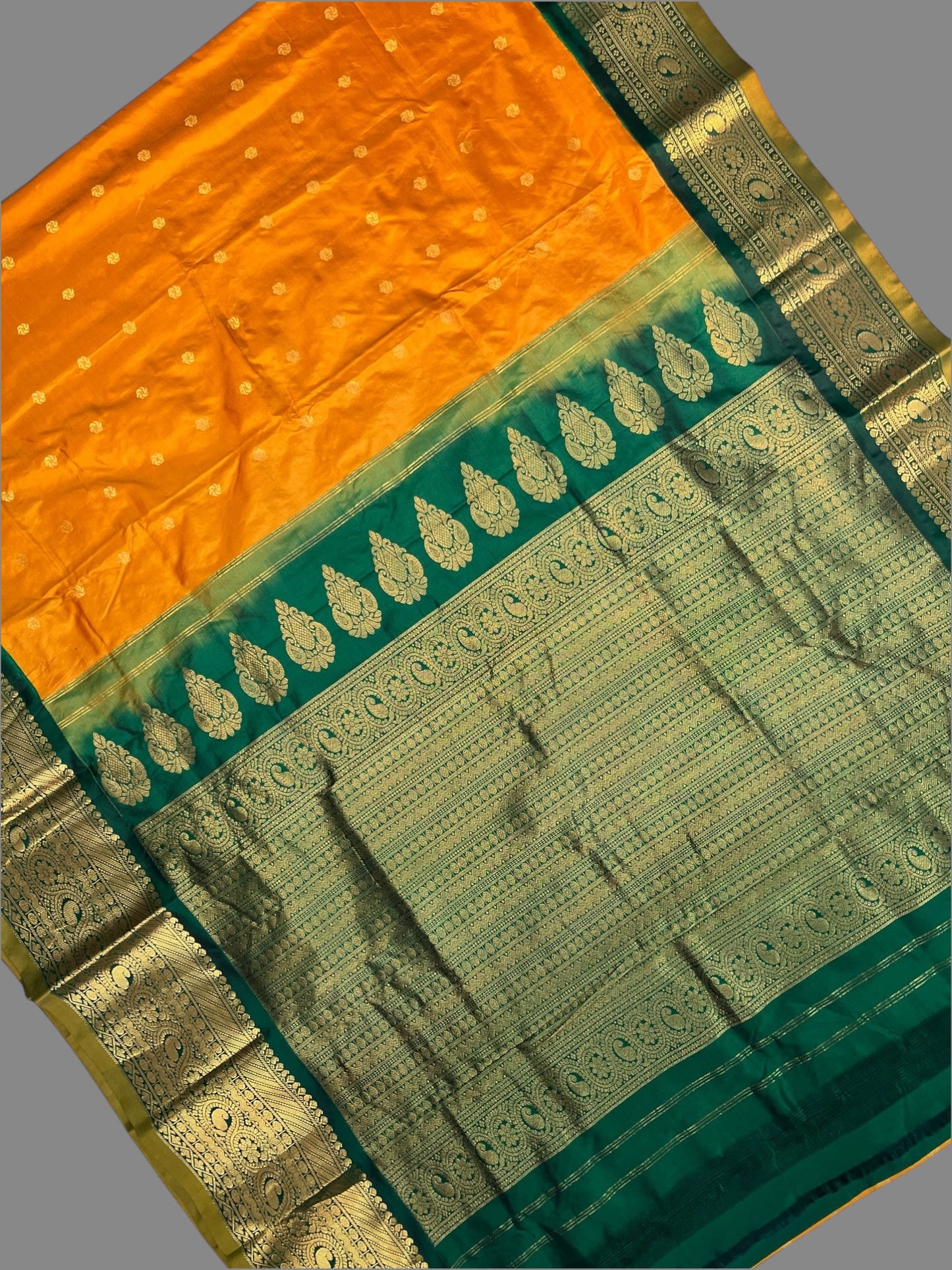 Gadwal Big Border Golden Yellow Pure Silk Sarees