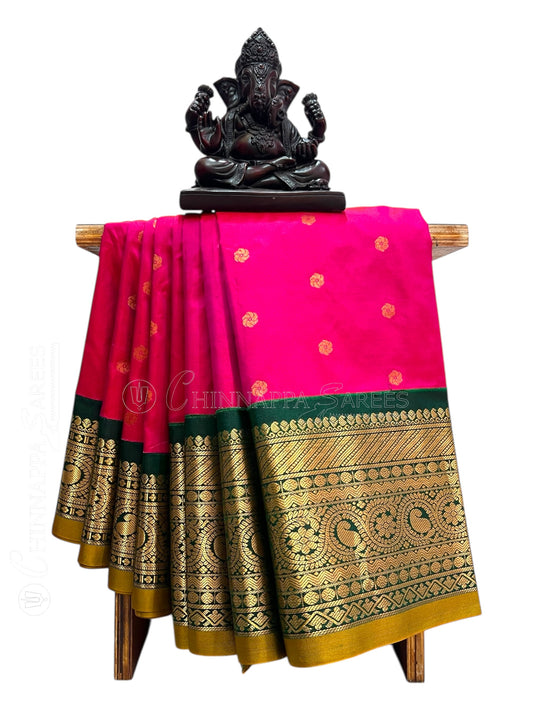 Gadwal Big Border Pink Pure Silk Sarees