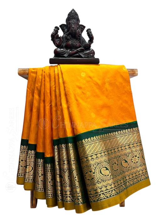 Gadwal Big Border Golden Yellow Pure Silk Sarees