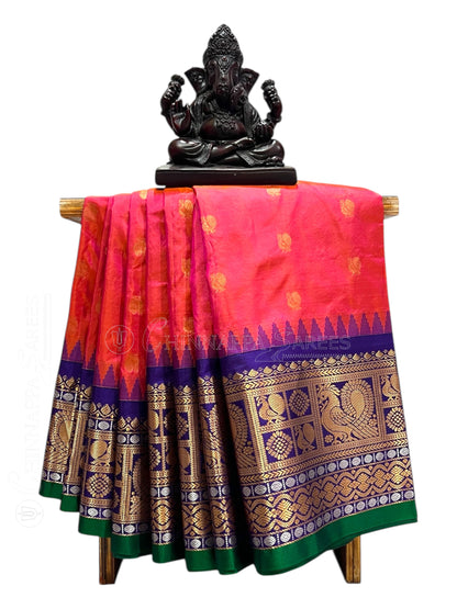 Gadwal Peacock Border Pink Silk Saree