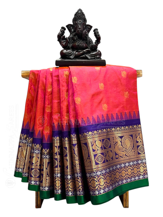 Gadwal Peacock Border Pink Silk Saree