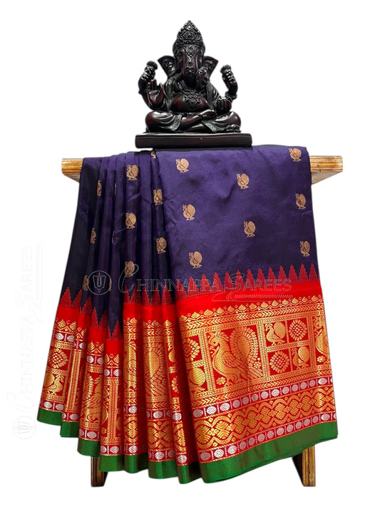 Gadwal Peacock Border Royal Blue Silk Saree
