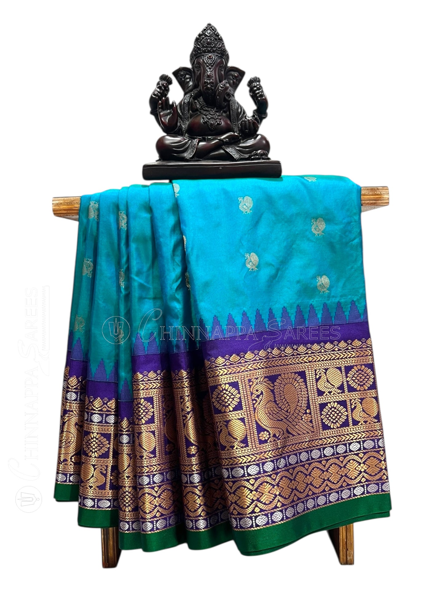 Gadwal Peacock Border Blue Silk Saree