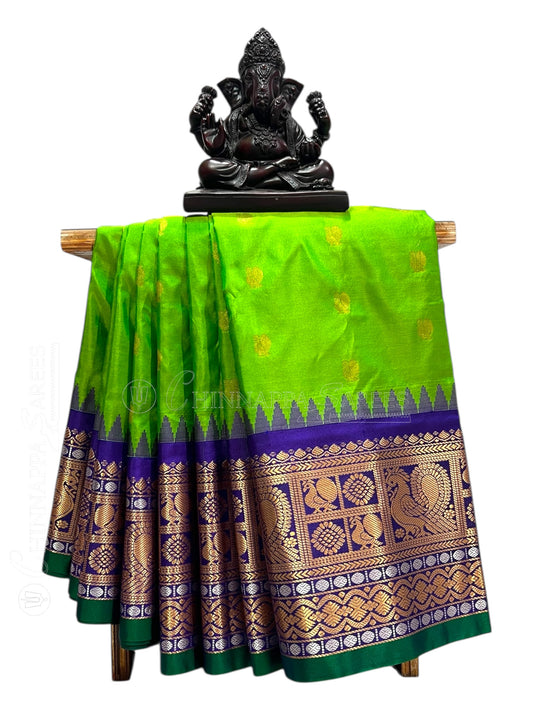 Gadwal Peacock Border Parrot Green Silk Saree