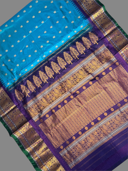 Gadwal Peacock Border Blue Silk Saree