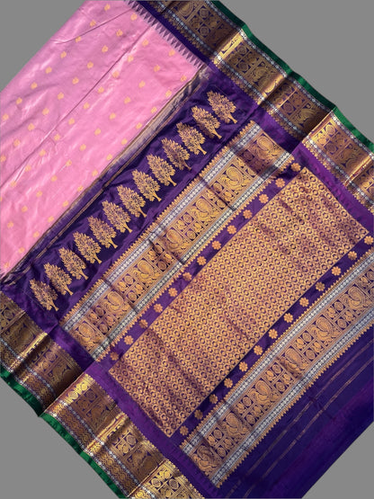 Gadwal Peacock Border Light Pink Silk Saree