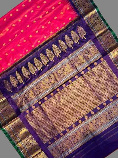 Gadwal Peacock Border Pink Silk Saree