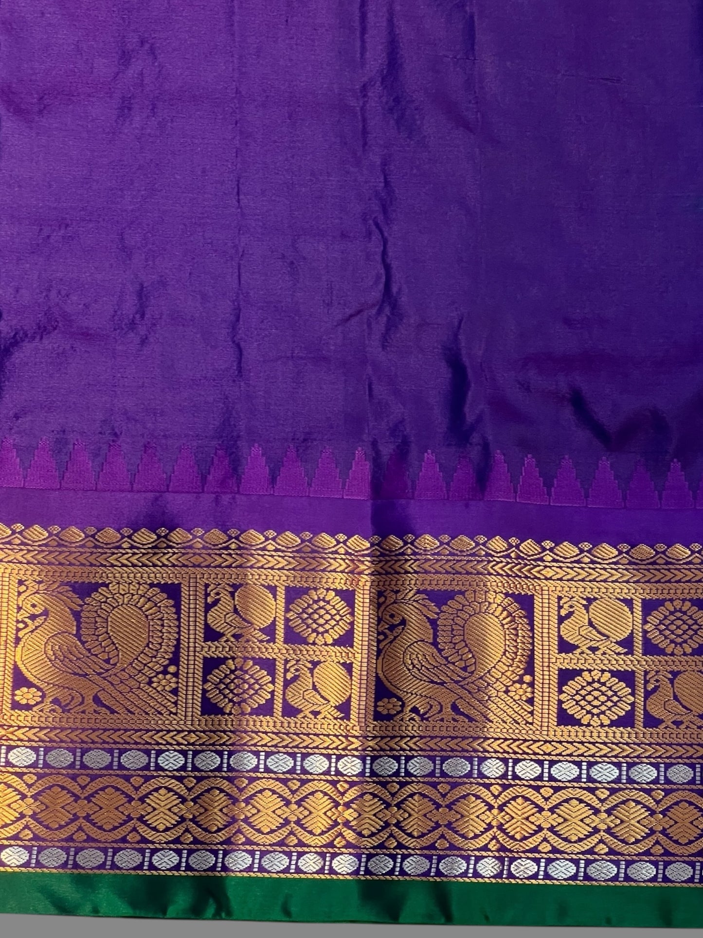 Gadwal Peacock Border Green Silk Saree