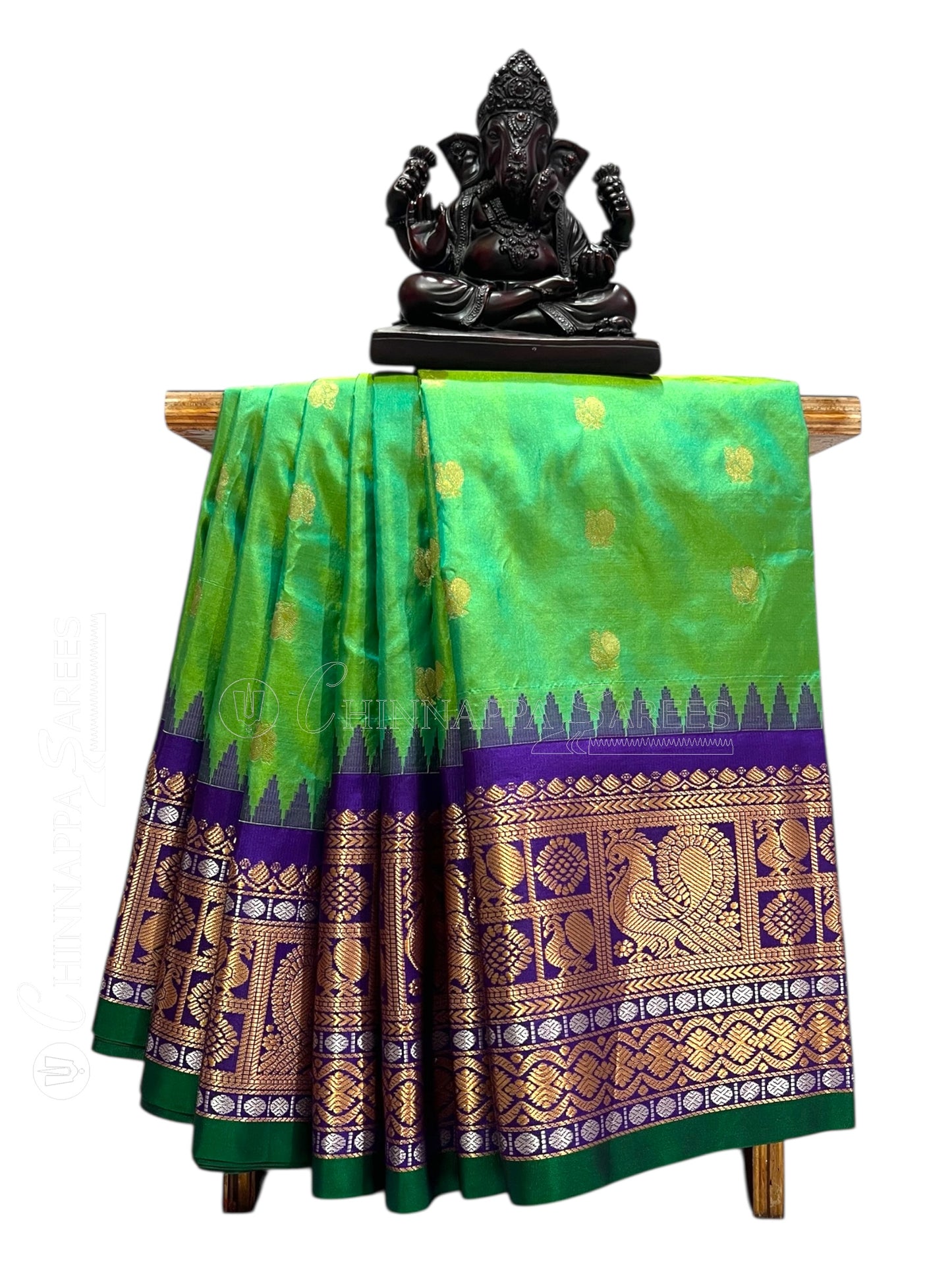Gadwal Peacock Border Green Silk Saree