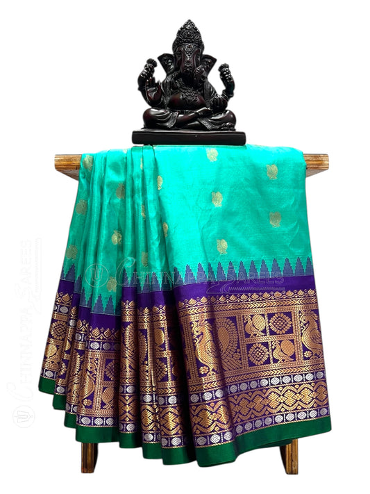 Gadwal Peacock Border Sea Blue Silk Saree