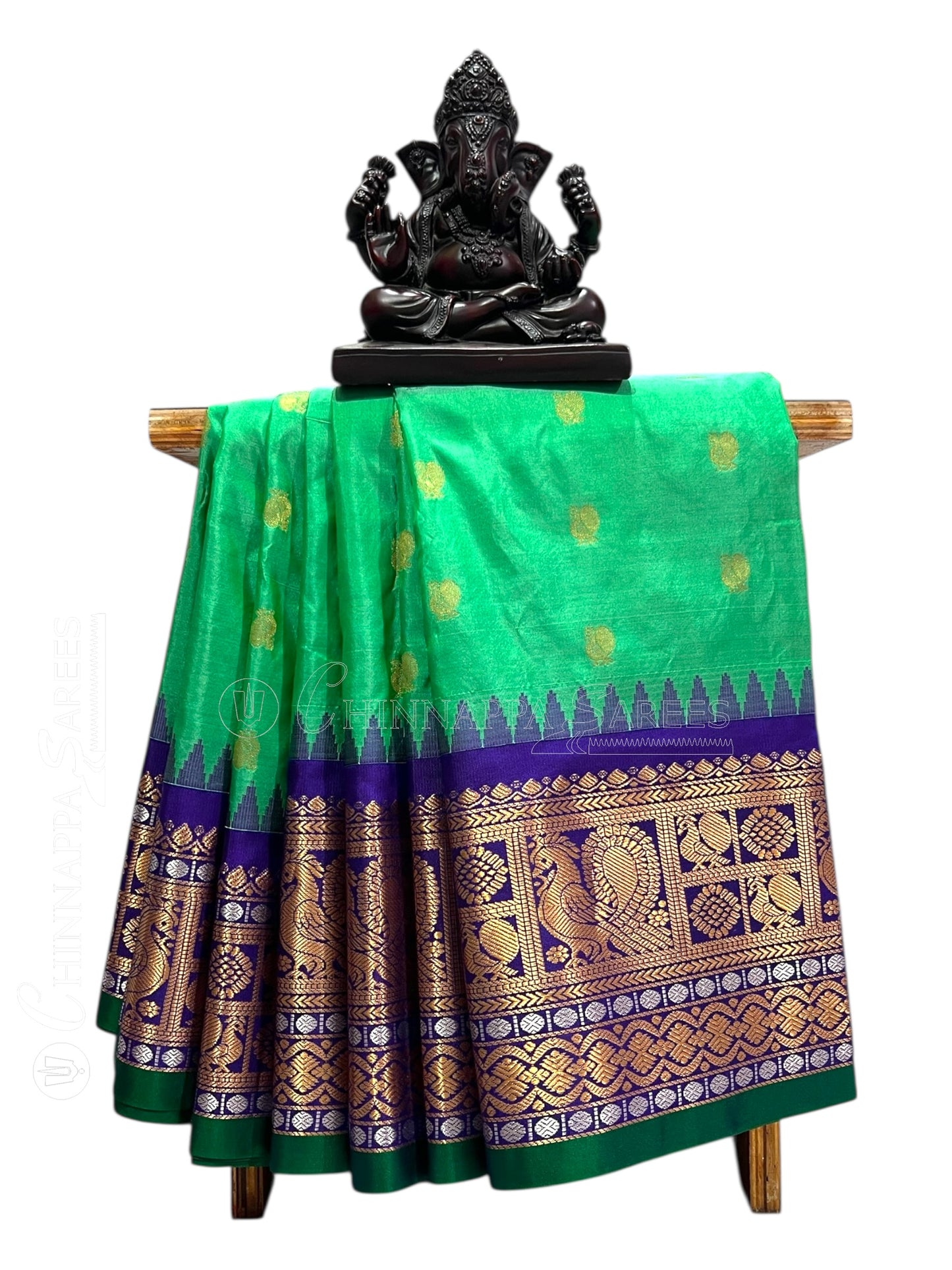 Gadwal Peacock Border Mint Green Silk Saree