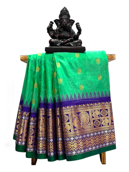 Gadwal Peacock Border Mint Green Silk Saree