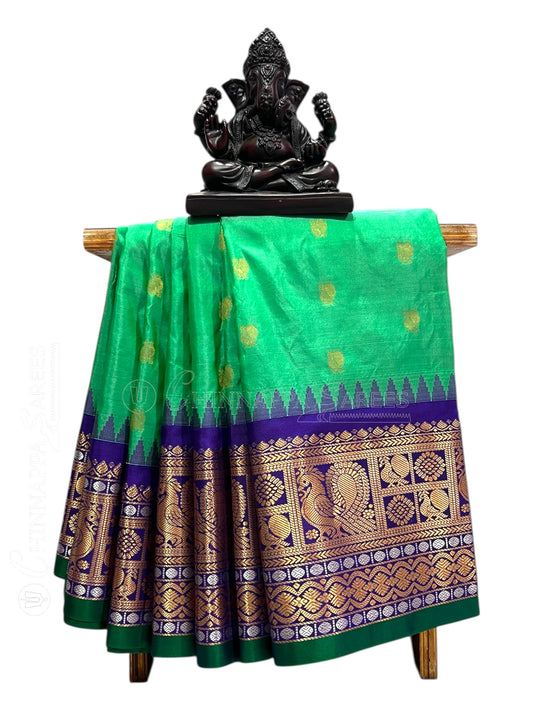 Gadwal Peacock Border Mint Green Silk Saree