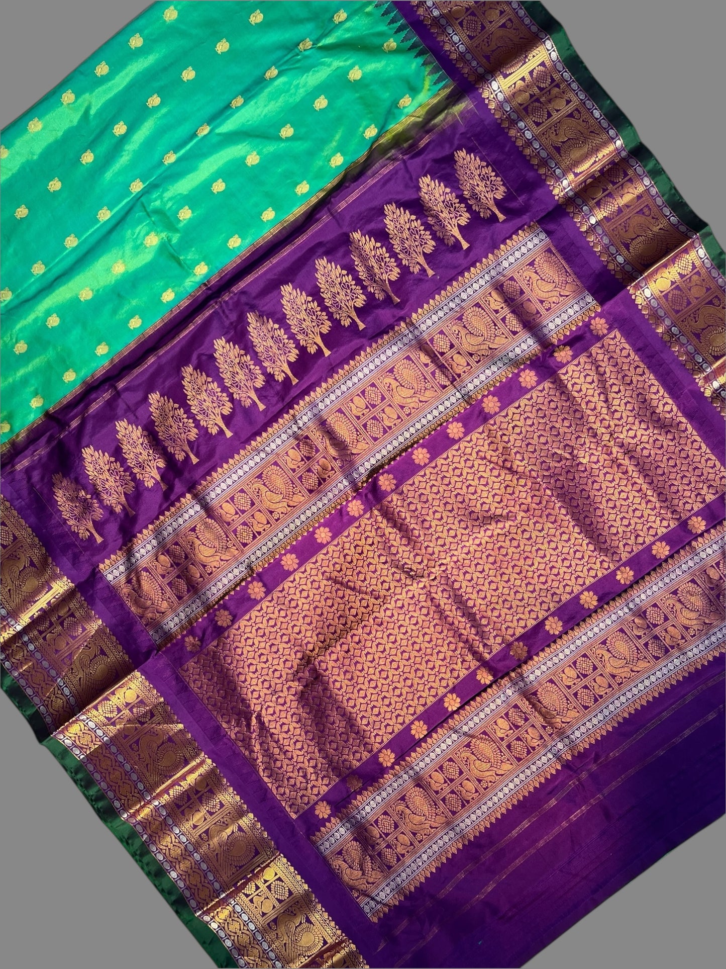 Gadwal Peacock Border Mint Green Silk Saree