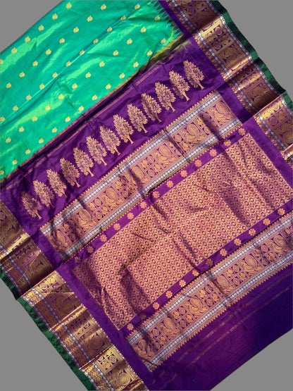 Gadwal Peacock Border Mint Green Silk Saree