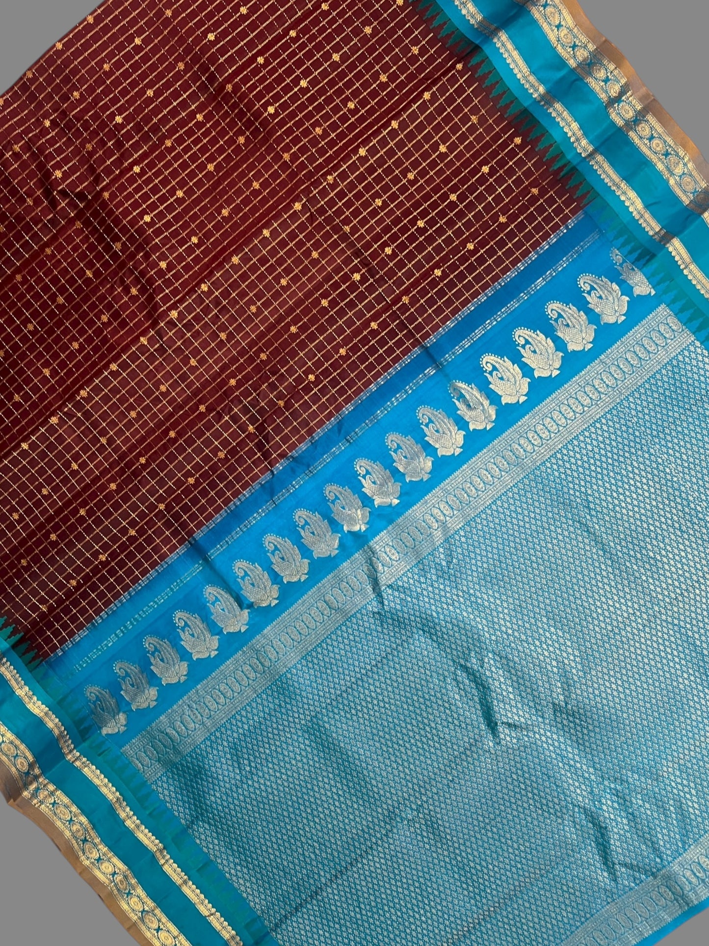 Gap Border Checks Brown Pure Silk Saree