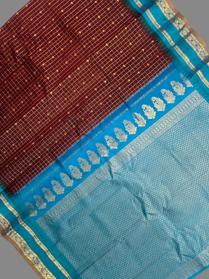 Gap Border Checks Brown Pure Silk Saree