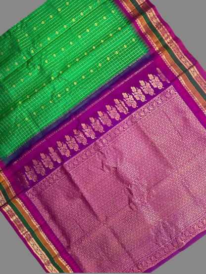 Gap Border Checks Mint Green Pure Silk Saree