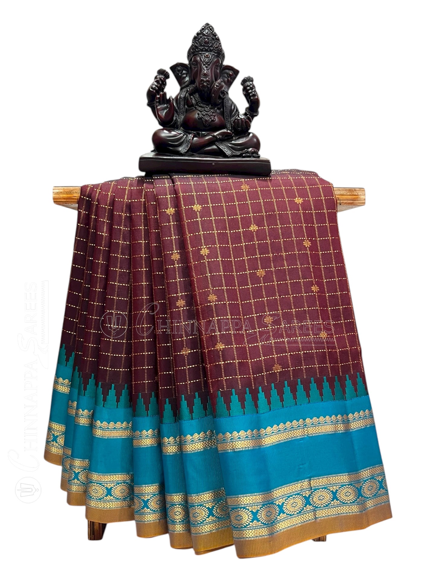 Gap Border Checks Brown Pure Silk Saree