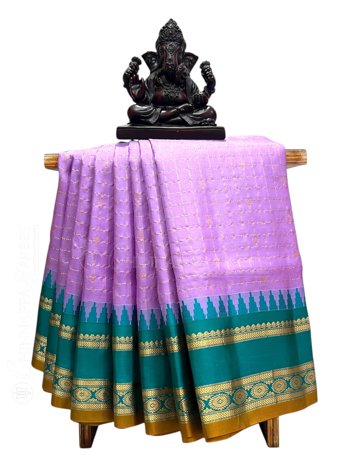 Gap Border Checks Lavender Pure Silk Saree