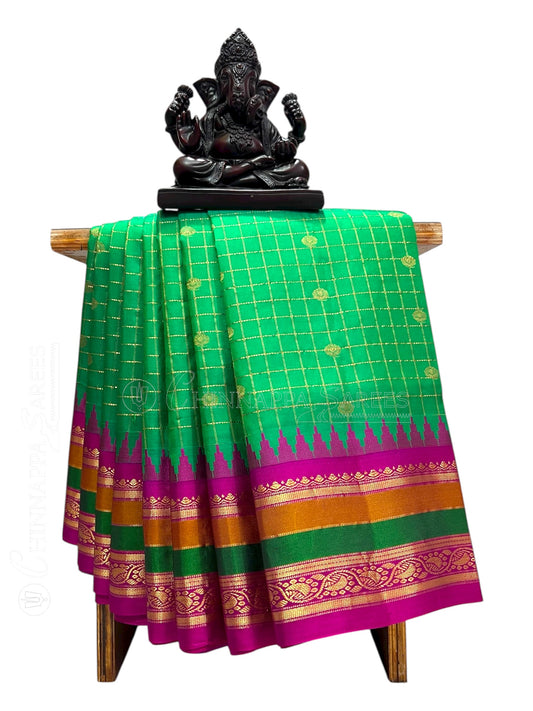 Gap Border Checks Mint Green Pure Silk Saree